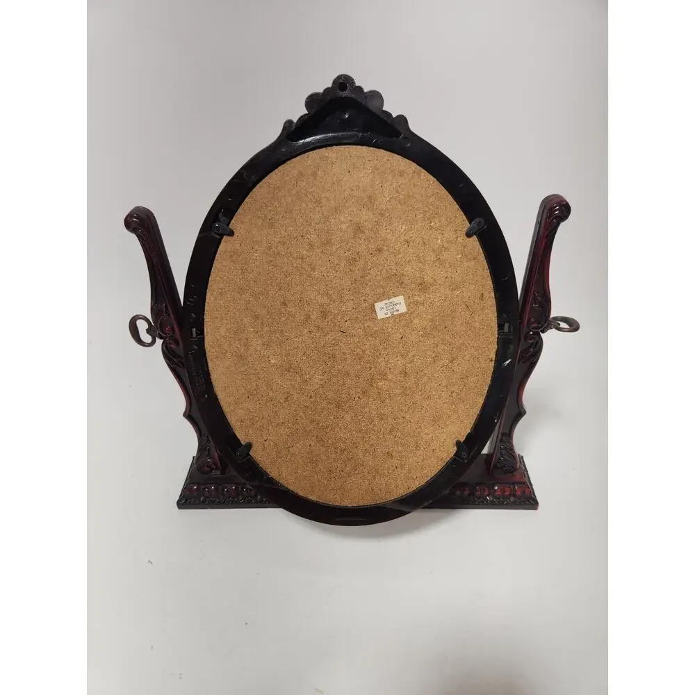 Vintage Victorian Style Revolving Oval Picture Frame Faux Mahogany Tabletop 9x7